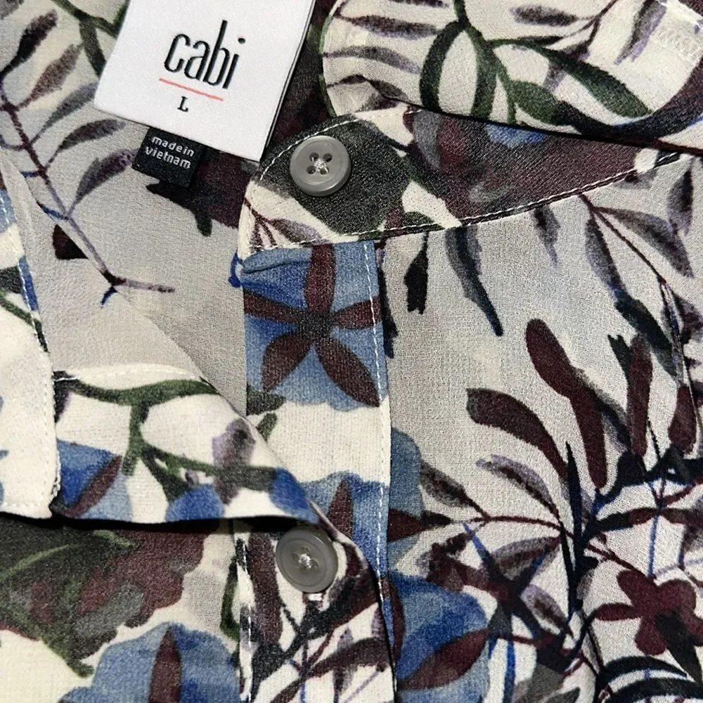 CAbi L Victoria Winter Floral Long Sleeve Front Tuck High Low Long Sleeve Blouse - Picture 16 of 16